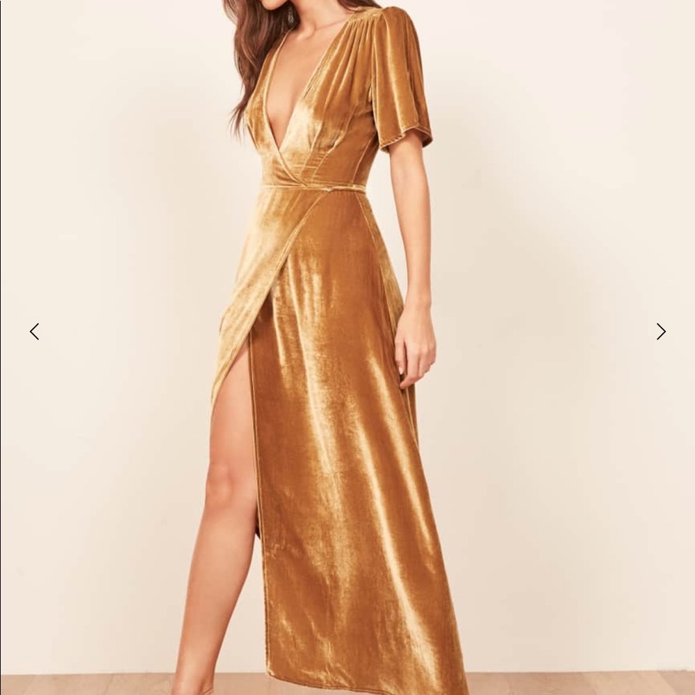Reformation Tiffany Dress Gold